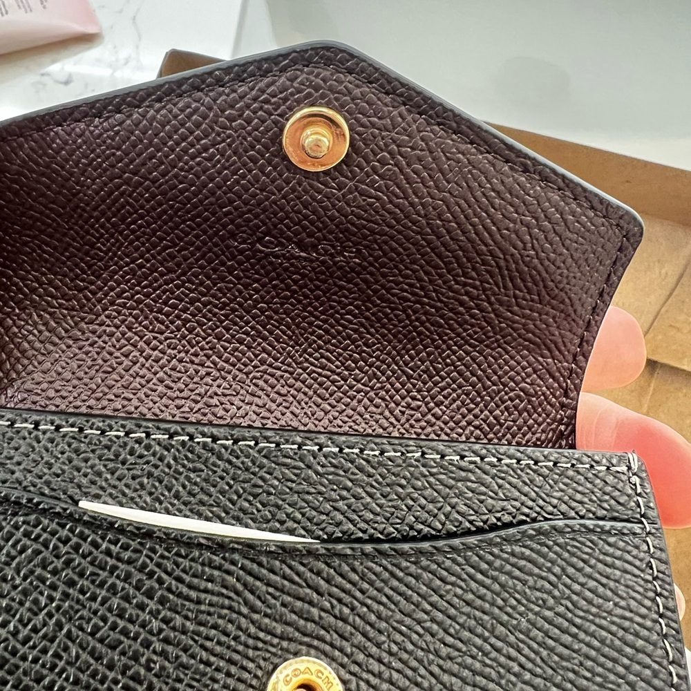 Coach Black Textured Leather Trifold Card Holder - Picture 5 of 7